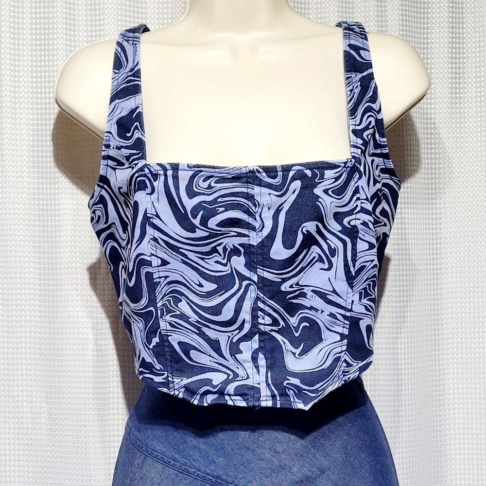 Derek Heart Denim Stretch Crop Corset Top (L)